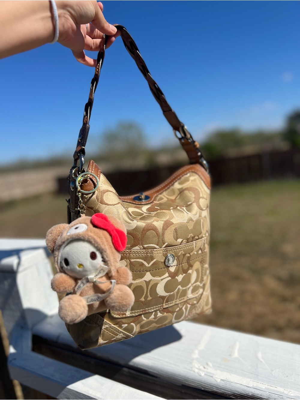 Coach Khaki Signature Canvas Hobo with Saddle Trim - Picture 1 of 6